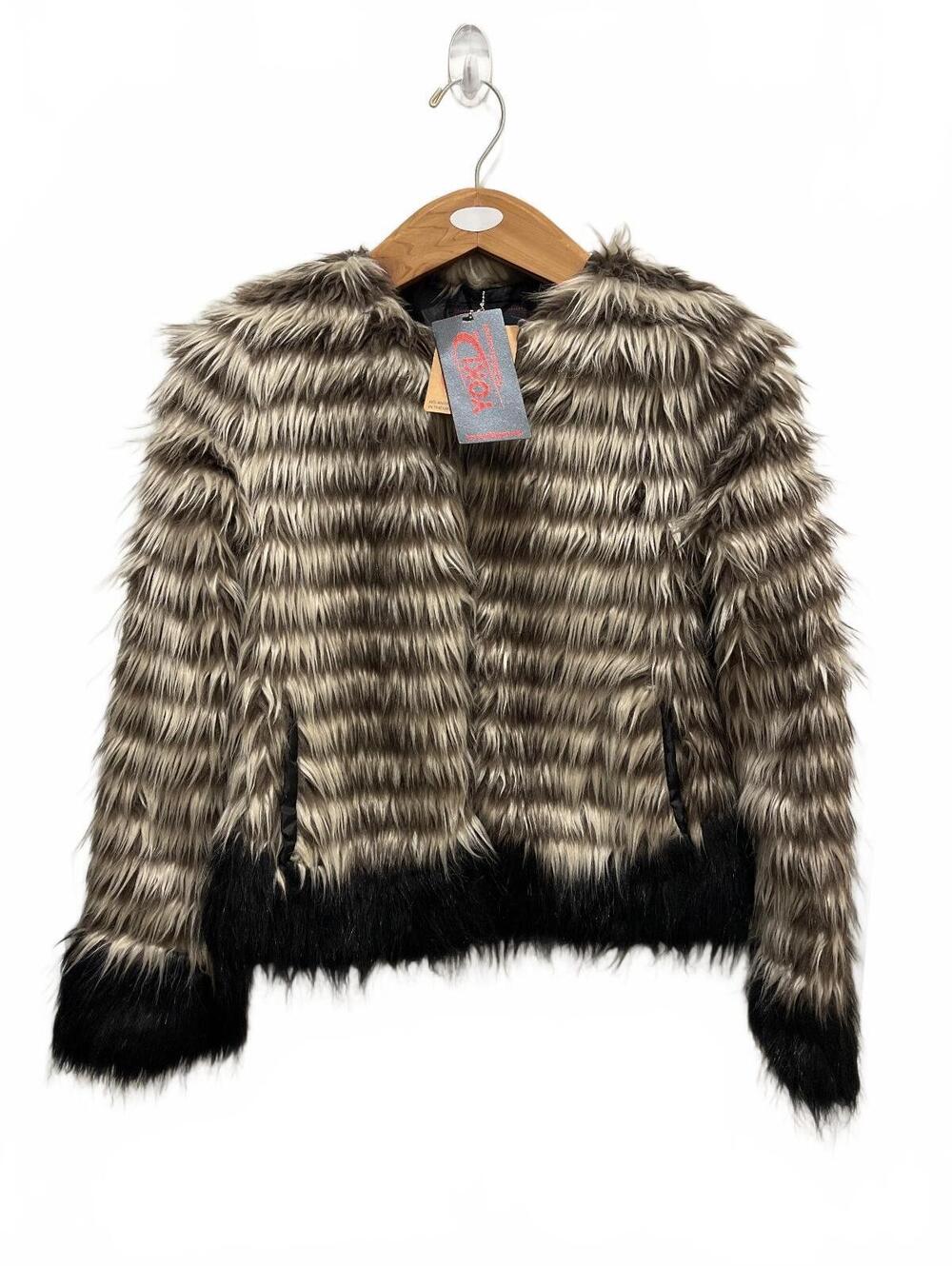 Yoki Women's Faux Fur Fleece Jacket Size L Grey Black